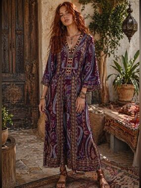 Soft Surroundings The Mira Dress Purple Paisley Size M